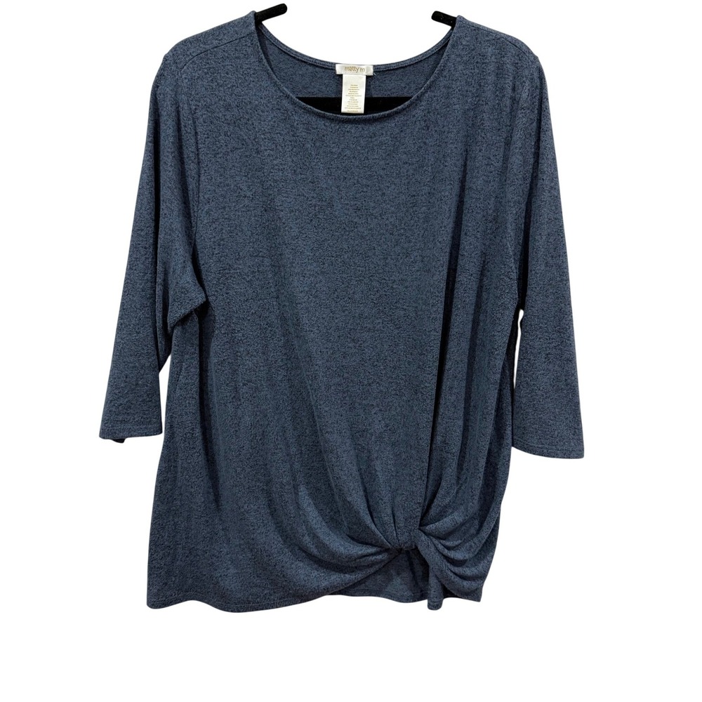 Matty M Blue Heathered Knit Twist Front 3/4 Sleeve Top‎ Women's Size Large